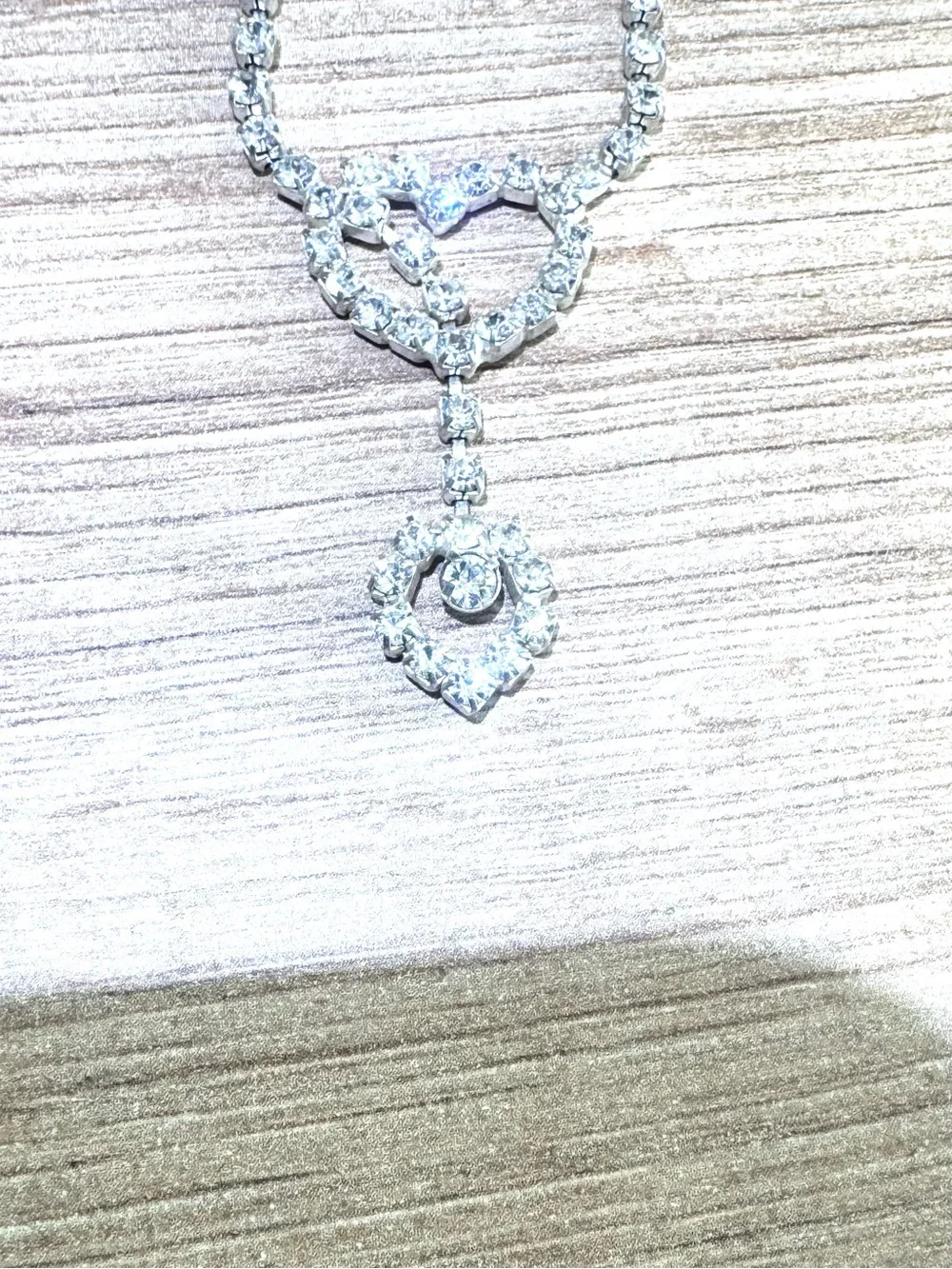 Silver Crystal Heart Drop Necklace - Sparkling Silver Tone